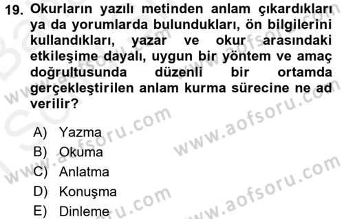 Türk Dili 2 Dersi 2017 - 2018 Yılı (Final) Dönem Sonu Sınav Soruları 19. Soru