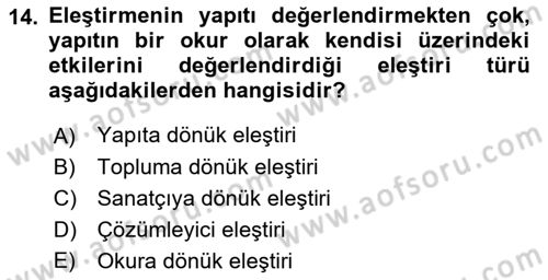 Türk Dili 2 Dersi 2018 - 2019 Yılı (Vize) Ara Sınav Soruları 14. Soru