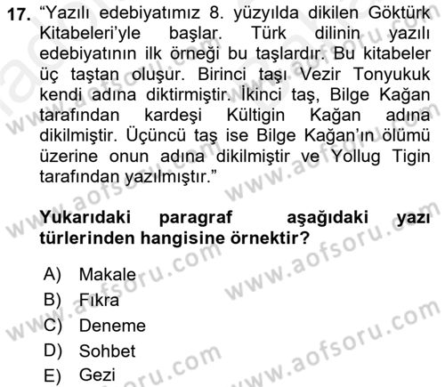 Türk Dili 2 Dersi 2018 - 2019 Yılı (Vize) Ara Sınav Soruları 17. Soru