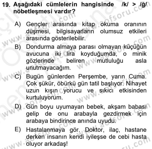 Türk Dili 2 Dersi 2018 - 2019 Yılı (Vize) Ara Sınav Soruları 19. Soru