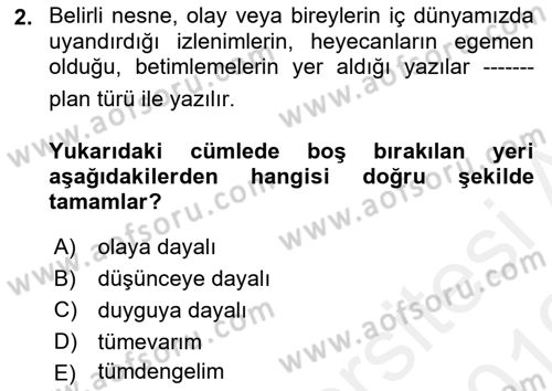 Türk Dili 2 Dersi 2018 - 2019 Yılı (Vize) Ara Sınav Soruları 2. Soru