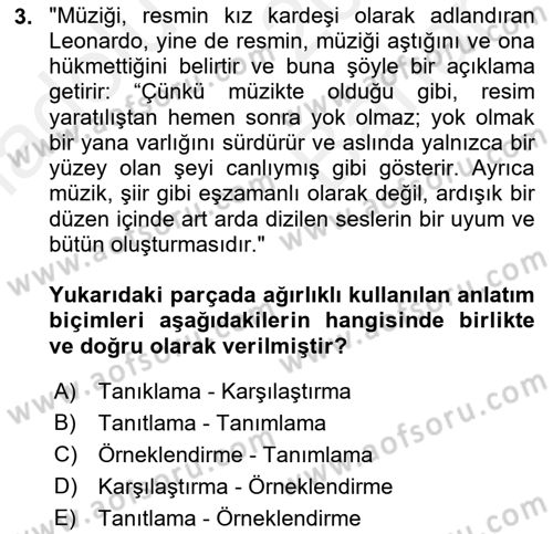 Türk Dili 2 Dersi 2018 - 2019 Yılı (Vize) Ara Sınav Soruları 3. Soru
