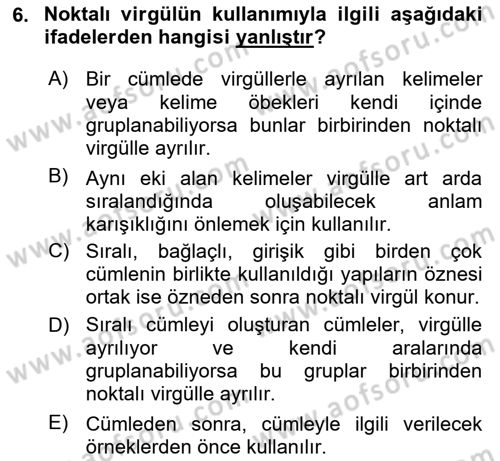 Türk Dili 2 Dersi 2018 - 2019 Yılı (Vize) Ara Sınav Soruları 6. Soru