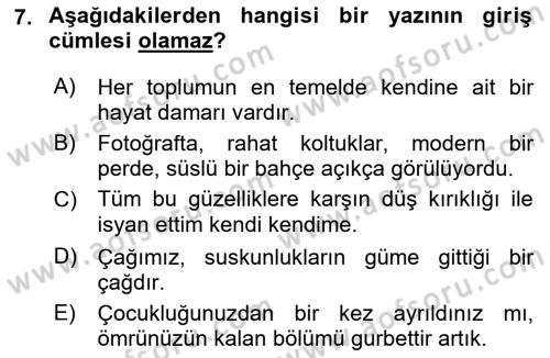 Türk Dili 2 Dersi 2018 - 2019 Yılı (Vize) Ara Sınav Soruları 7. Soru