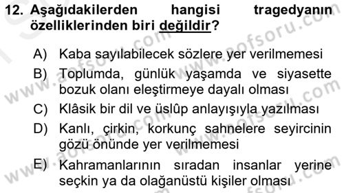 Türk Dili 2 Dersi 2018 - 2019 Yılı (Final) Dönem Sonu Sınav Soruları 12. Soru