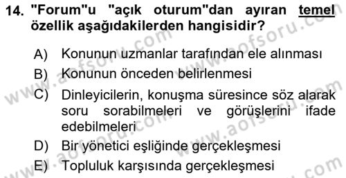Türk Dili 2 Dersi 2018 - 2019 Yılı (Final) Dönem Sonu Sınav Soruları 14. Soru