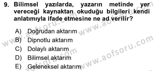 Türk Dili 2 Dersi 2018 - 2019 Yılı (Final) Dönem Sonu Sınav Soruları 9. Soru