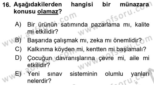 Türk Dili 2 Dersi 2018 - 2019 Yılı Yaz Okulu Sınav Soruları 16. Soru