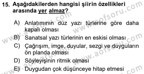 Türk Dili 2 Dersi 2020 - 2021 Yılı Yaz Okulu Sınavı 15. Soru