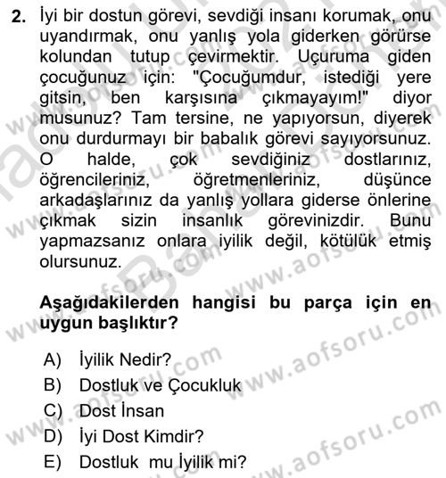 Türk Dili 2 Dersi 2021 - 2022 Yılı (Final) Dönem Sonu Sınavı 2. Soru