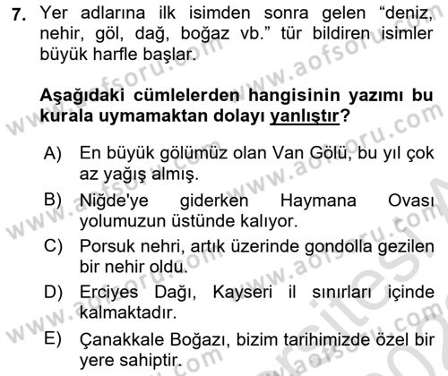 Türk Dili 2 Dersi 2021 - 2022 Yılı Yaz Okulu Sınavı 7. Soru