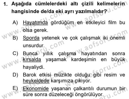 Türk Dili 2 Dersi 2023 - 2024 Yılı (Final) Dönem Sonu Sınavı 1. Soru