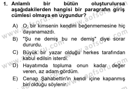 Türk Dili 2 Dersi 2024 - 2025 Yılı (Vize) Ara Sınav Soruları 1. Soru