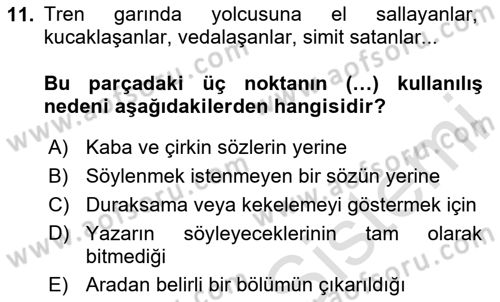 Türk Dili 2 Dersi 2024 - 2025 Yılı (Vize) Ara Sınav Soruları 11. Soru