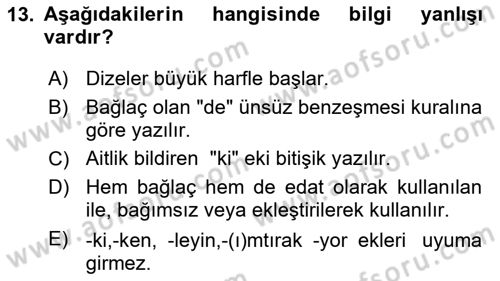 Türk Dili 2 Dersi 2024 - 2025 Yılı (Vize) Ara Sınav Soruları 13. Soru