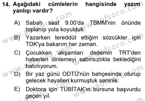 Türk Dili 2 Dersi 2024 - 2025 Yılı (Vize) Ara Sınav Soruları 14. Soru
