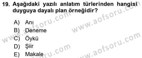 Türk Dili 2 Dersi 2024 - 2025 Yılı (Vize) Ara Sınav Soruları 19. Soru