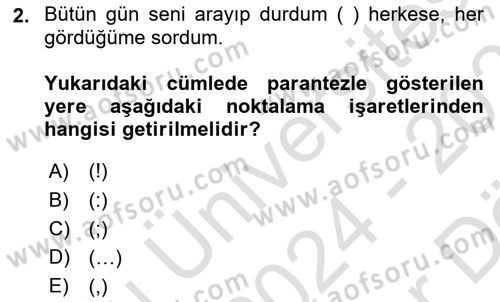 Türk Dili 2 Dersi 2024 - 2025 Yılı (Vize) Ara Sınav Soruları 2. Soru