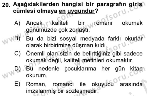 Türk Dili 2 Dersi 2024 - 2025 Yılı (Vize) Ara Sınav Soruları 20. Soru