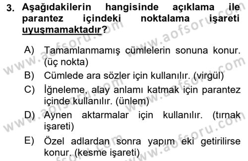 Türk Dili 2 Dersi 2024 - 2025 Yılı (Vize) Ara Sınav Soruları 3. Soru