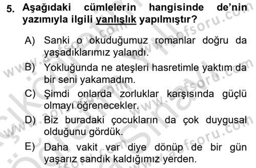 Türk Dili 2 Dersi 2024 - 2025 Yılı (Vize) Ara Sınav Soruları 5. Soru