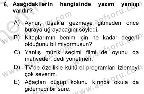 Türk Dili 2 Dersi 2024 - 2025 Yılı (Vize) Ara Sınav Soruları 6. Soru