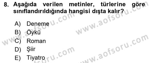 Türk Dili 2 Dersi 2024 - 2025 Yılı (Vize) Ara Sınav Soruları 8. Soru