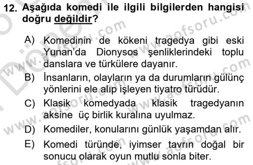 Türk Dili 2 Dersi 2024 - 2025 Yılı (Final) Dönem Sonu Sınav Soruları 12. Soru
