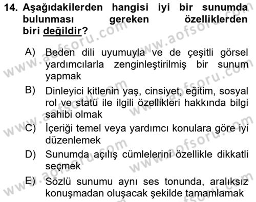 Türk Dili 2 Dersi 2024 - 2025 Yılı (Final) Dönem Sonu Sınav Soruları 14. Soru