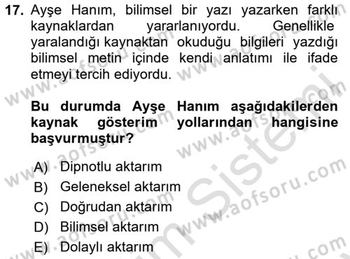 Türk Dili 2 Dersi 2024 - 2025 Yılı (Final) Dönem Sonu Sınav Soruları 17. Soru