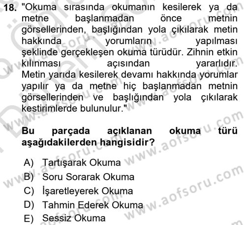 Türk Dili 2 Dersi 2024 - 2025 Yılı (Final) Dönem Sonu Sınav Soruları 18. Soru