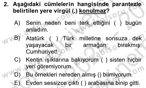 Türk Dili 2 Dersi 2024 - 2025 Yılı (Final) Dönem Sonu Sınav Soruları 2. Soru