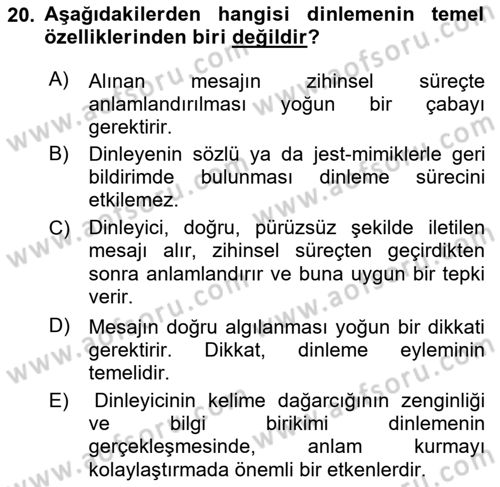 Türk Dili 2 Dersi 2024 - 2025 Yılı (Final) Dönem Sonu Sınav Soruları 20. Soru