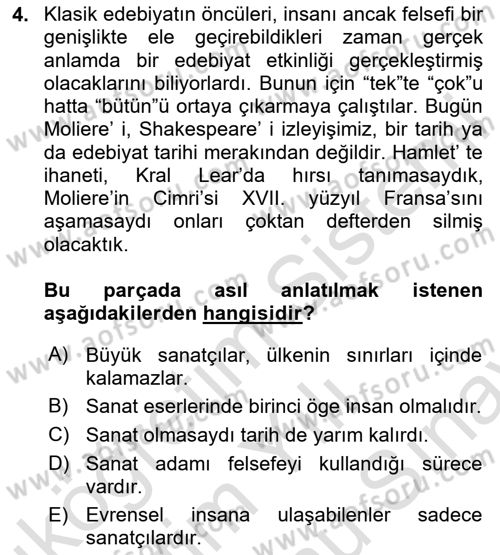 Türk Dili 2 Dersi 2024 - 2025 Yılı (Final) Dönem Sonu Sınav Soruları 4. Soru