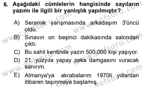 Türk Dili 2 Dersi 2024 - 2025 Yılı (Final) Dönem Sonu Sınav Soruları 6. Soru