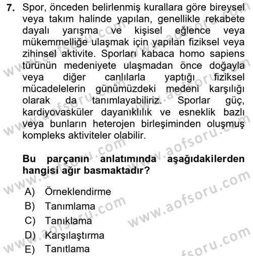 Türk Dili 2 Dersi 2024 - 2025 Yılı (Final) Dönem Sonu Sınav Soruları 7. Soru