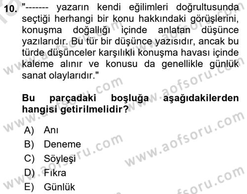 Türk Dili 2 Dersi 2024 - 2025 Yılı Yaz Okulu Sınav Soruları 10. Soru