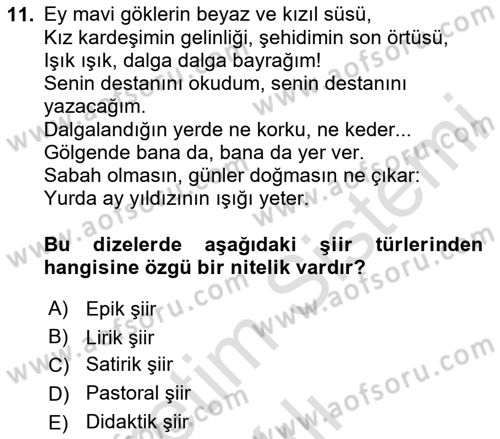 Türk Dili 2 Dersi 2024 - 2025 Yılı Yaz Okulu Sınav Soruları 11. Soru