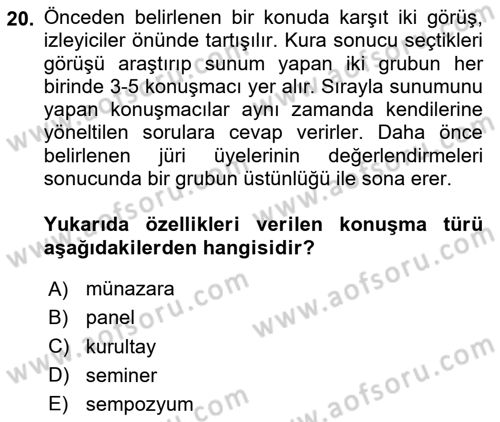 Türk Dili 2 Dersi 2024 - 2025 Yılı Yaz Okulu Sınav Soruları 20. Soru
