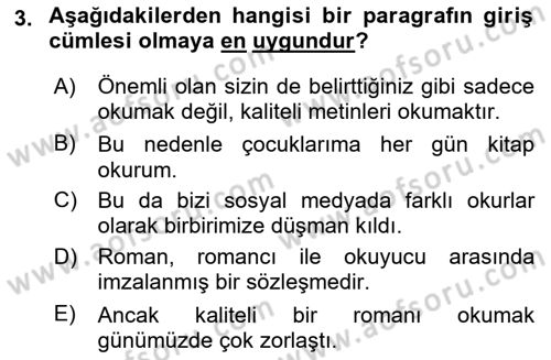 Türk Dili 2 Dersi 2024 - 2025 Yılı Yaz Okulu Sınav Soruları 3. Soru