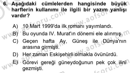 Türk Dili 2 Dersi 2024 - 2025 Yılı Yaz Okulu Sınav Soruları 6. Soru