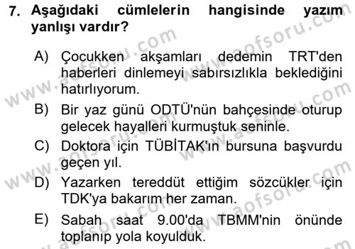 Türk Dili 2 Dersi 2024 - 2025 Yılı Yaz Okulu Sınav Soruları 7. Soru