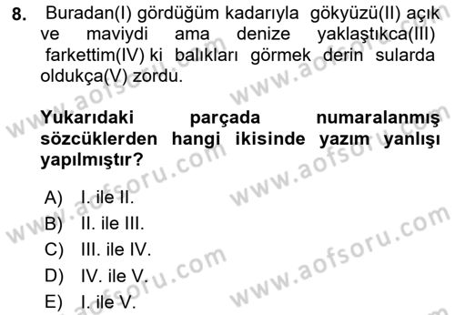 Türk Dili 2 Dersi 2024 - 2025 Yılı Yaz Okulu Sınav Soruları 8. Soru