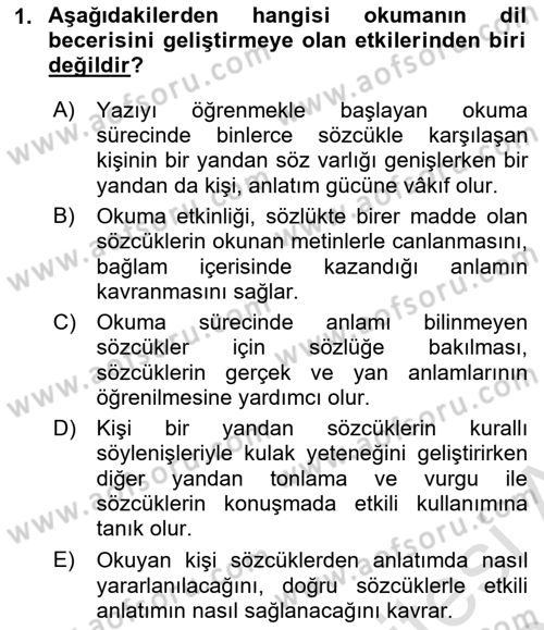 Türk Dili 2 Dersi 2025 - 2026 Yılı (Vize) Ara Sınav Soruları 1. Soru