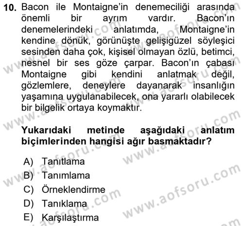 Türk Dili 2 Dersi 2025 - 2026 Yılı (Vize) Ara Sınav Soruları 10. Soru