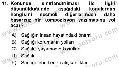 Türk Dili 2 Dersi 2025 - 2026 Yılı (Vize) Ara Sınav Soruları 11. Soru
