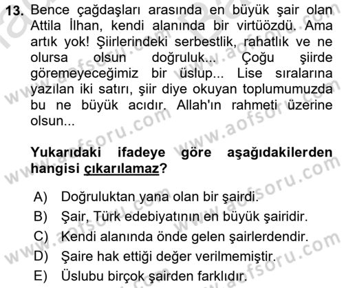 Türk Dili 2 Dersi 2025 - 2026 Yılı (Vize) Ara Sınav Soruları 13. Soru