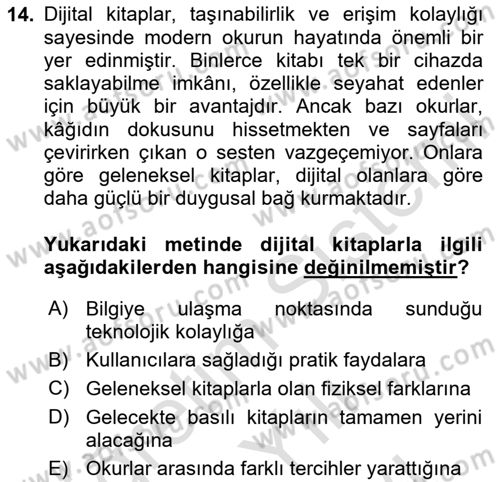 Türk Dili 2 Dersi 2025 - 2026 Yılı (Vize) Ara Sınav Soruları 14. Soru