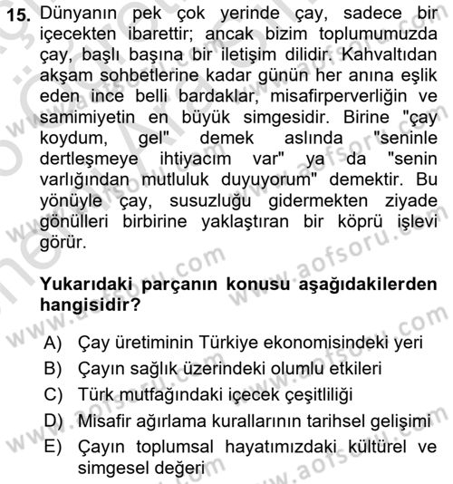 Türk Dili 2 Dersi 2025 - 2026 Yılı (Vize) Ara Sınav Soruları 15. Soru