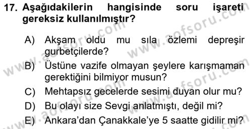 Türk Dili 2 Dersi 2025 - 2026 Yılı (Vize) Ara Sınav Soruları 17. Soru